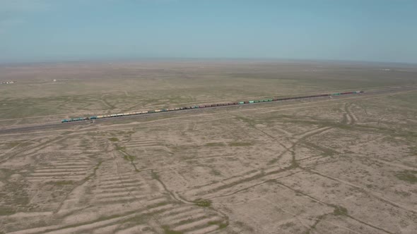 Freight train in the steppe.