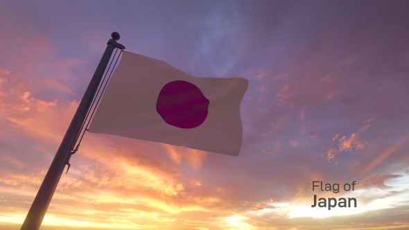 Japan Flag on a Flagpole V3
