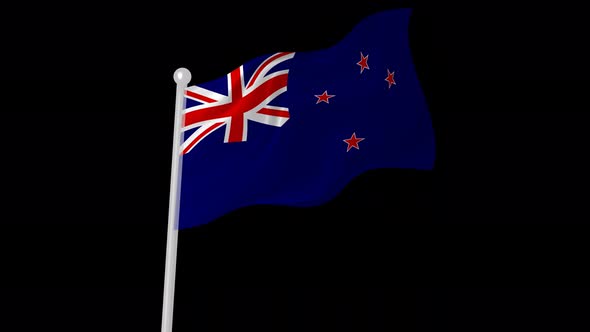 New Zealand Flag Flying Animated Black Background