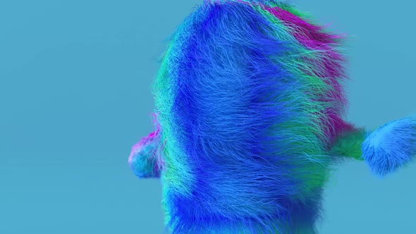 Cheerful Colorful Hairy Cartoon Dancing Character Close Up Furry Animal Having Fun Furry Mascot