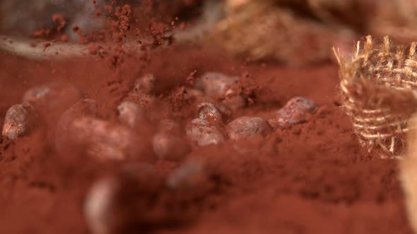 Falling Cocoa Beans Into Cocoa in Super Slow Motion.