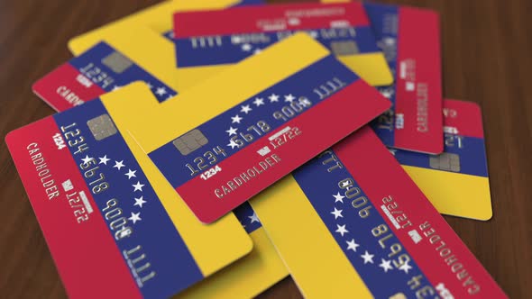 Pile of Credit Cards with Flag of Venezuela