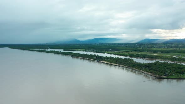 The beautiful shoreline of the beach in mainland Fiji - aerial