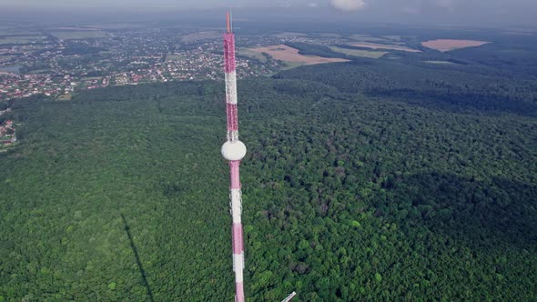 Drone Aerial Panorama View Television Tower From Above