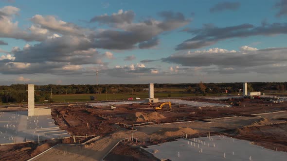 Aerial view of the beginnings of a large-scale apartment complex in South Florida.  Massive slab con