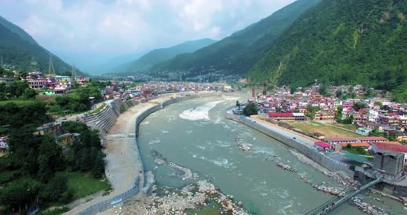 Uttarkashi City at the Bank of River Ganges in India. 