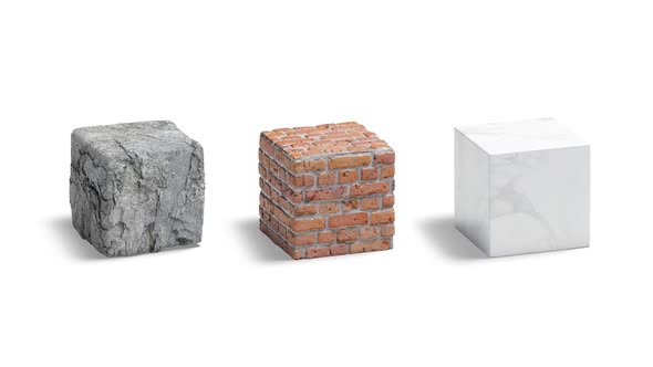 Blank stone, brick, marble material cube mockup, looped rotation