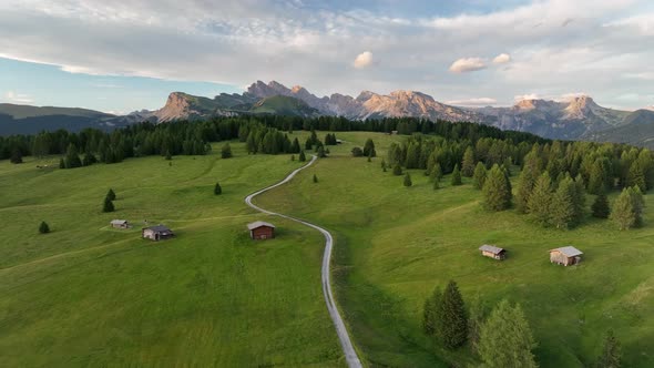 Sunrise on the Seiser Alm in the Dolomites mountains