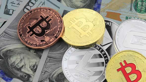 Bitcoin and Cryptocurrency on Banknotes of One Hundred Dollars