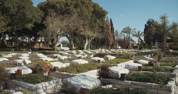 Military cemetery with graves of fallen soldiers in Israel