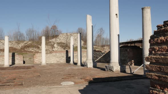 GAMZIGRAD, SERBIA - DECEMBER 25, 2017 Central area  inside Felix Romuliana Roman palace built by Emp