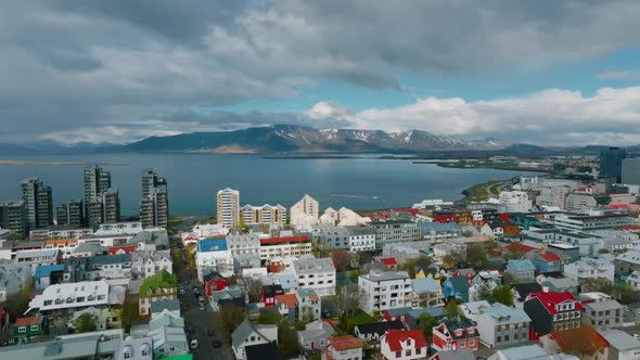 Beautiful Aerial View of Reykjavik Iceland on a Sunny Summer Day