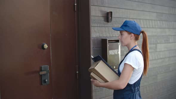 Young Delivery Person Entering House with Parcels