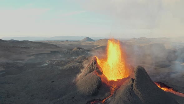 Lava Erupting From Fagradalsfjall Volcano In Reykjanes Peninsula Iceland