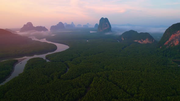 Aerial view from drone above Phang Nga national park