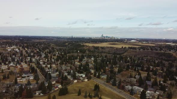 View from Edmonton suburb looking at downtown across ravine