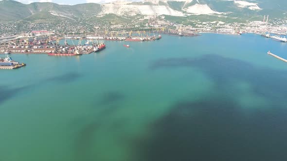 Top view of the marina and quay of Novorossiysk