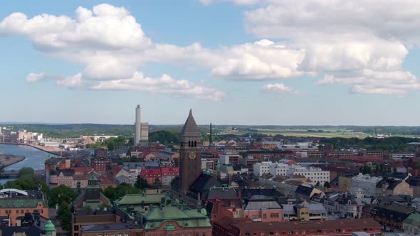Beautiful downtown and church tower of Norrkoping city in Sweden