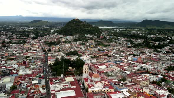 Aerial view of Atlixco convent and mountains