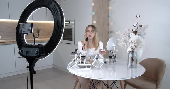 Beauty Blogger Girl Talks About Cosmetics