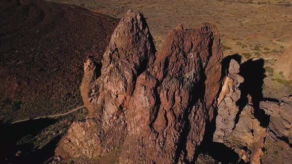 Aerial View of the Teide National Park Flight Over the Mountains and Hardened Lava