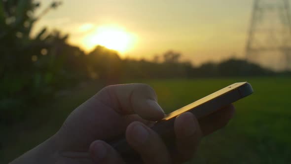 Using Smartphone at Sunset