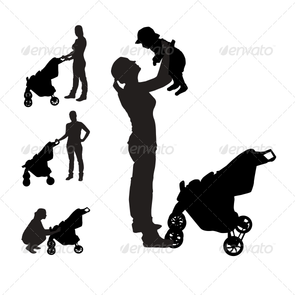 Mother with Pram Silhouettes