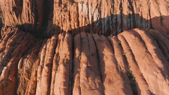 Top down aerial showing the steep cliffs of Snow Canyon's ancient lava flows.