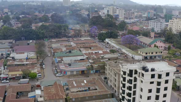 Drone Video of City Streets Transport Where you Can See Old Houses Slums