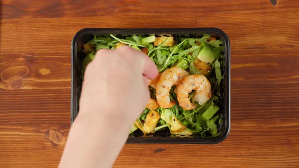 Salad with Shrimp and Arugula Closeup