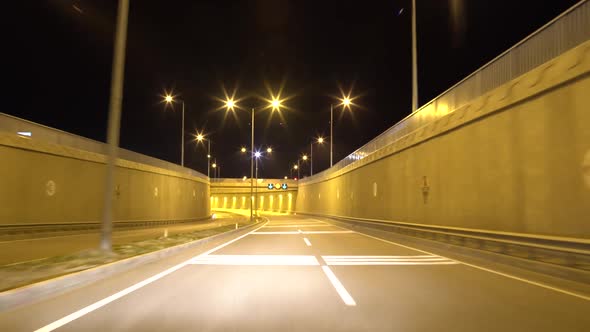 Fast City Drive Night Road Tunnel POV
