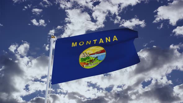 Montana Flag With Sky 4k