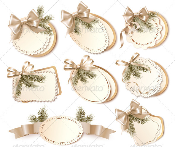 Set of Christmas Gift Cards with Gift Bows