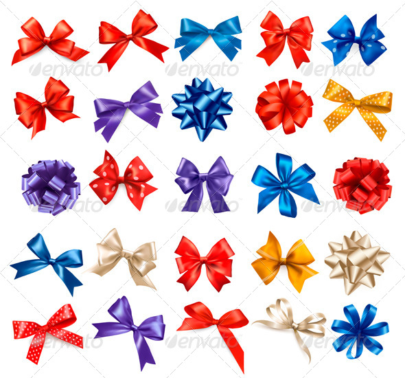 Big Collection of Color Gift Bows with Ribbons