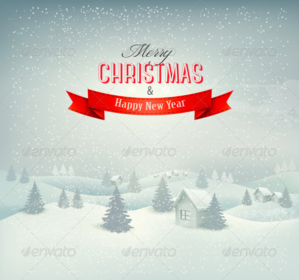 Retro Holiday Christmas Background with Winter