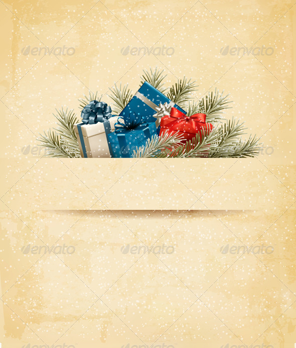 Holiday Background with Gift Ribbon with Gift Box