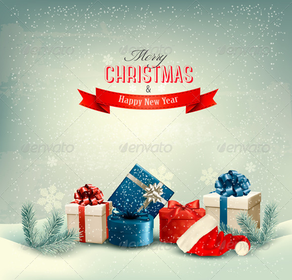 Christmas Winter Background with Presents