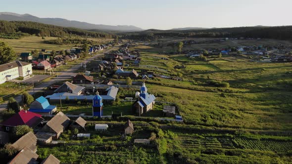 Aerial View of the Russian Village in Summer