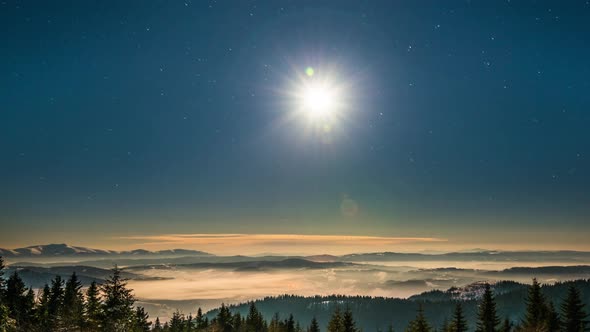 Moon and Stars Time Lapse in Carpathian Mountains