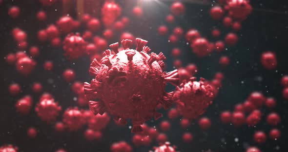 Animation of macro Coronavirus Covid-19 cells floating in a vein. 4k