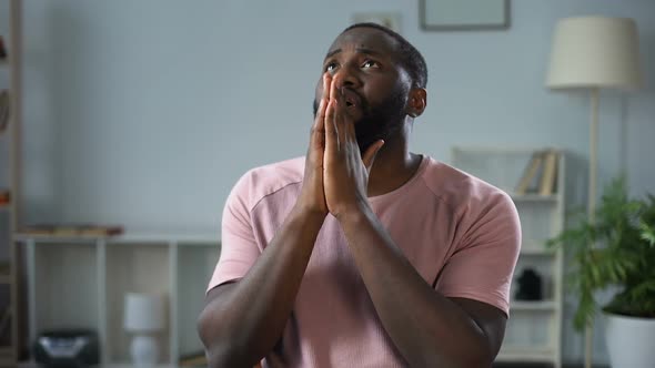 Excited Afro-American Football Fan Watching Match on Tv at Home, Rejoicing Goal