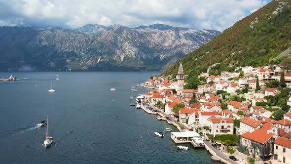 Flight Over the Medieval City of Perast Boka Kotor Bay Montenegro