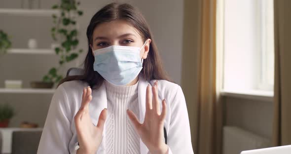 Portrait of Woman Doctor Confident Nurse or Medical University Student Wears Surgical Mask on Her