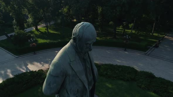 Drone Aerial View Statue of the Writer Taras Grigorovich Shevchenko in Park