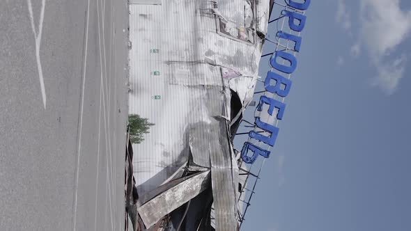 Vertical Video of a Destroyed Shopping Mall During the War in Bucha Ukraine