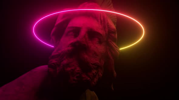 Philopoemen Sculpture Illuminated By Neon Light