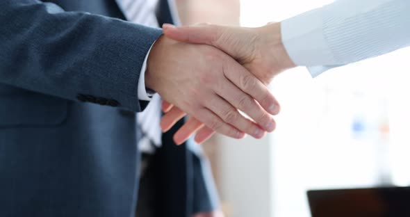 Businessman in Business Suit is Shaking Hands with Partner