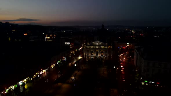 Aerial View of Night Lviv City