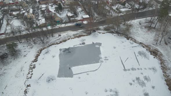 Skating Rink On The Frozen Lake