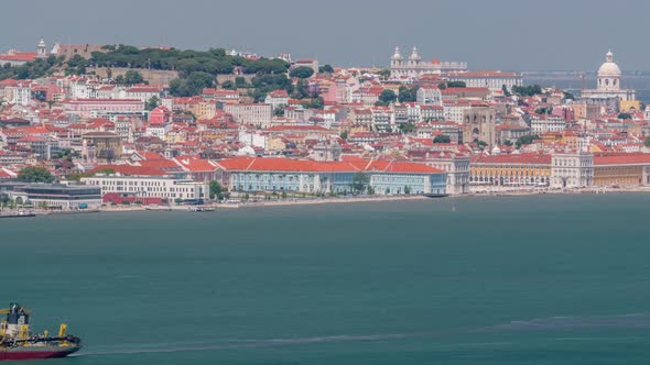 Panorama of Lisbon historical centre aerial timelapse  alt